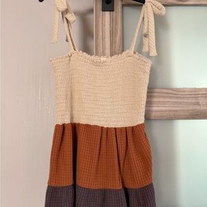 Altar'd State Kids Dress in Cream, Brown, and Gray